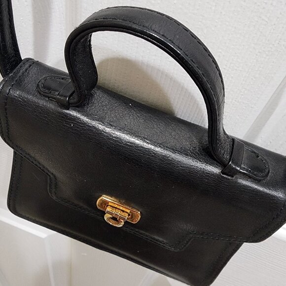 Vintage Picard Black Leather Handbag with Gold-Tone Closure - Made in Germany - Picture 4 of 14